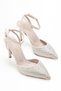 Women's Beige Stone Ankle Strap Detailed Evening Dress Heeled Shoes - 3