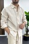 Men's Cotton Linen Look Comfortable Fit Shirt Beige Edw444 - 2