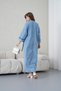Women's Wide-Fit Long Denim Dress with Beaded Embroidery Detail at the Front and Side Tie. - 7