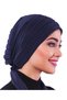 Pleated Tie Navy Blue Ready-To-Wear Turban Hijab Bonnet Suitable for Medical Use