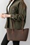 Terra Touch Knitted Patterned Soft Suede Textured Bitter Brown Women's Shopper Shoulder Bag with Makeup Bag - 7