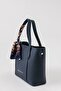 Vera Scarf Detailed Adjustable Strap Large Volume Women's Navy Blue Shoulder and Crossbody Bag - 7