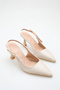 Aris Beige Stone Buckle Detailed Pointed Toe Heeled Women's Shoes - 4