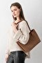 Terra Touch Knitted Patterned Soft Suede Textured Makeup Bag Tan Women's Shopper Shoulder Bag - 5
