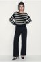 Women's Black Boat Neck Striped Knitwear Sweater 34105 60283909 - 3