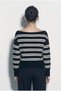 Women's Black Boat Neck Striped Knitwear Sweater 34105 60283909 - 5