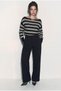Women's Black Boat Neck Striped Knitwear Sweater 34105 60283909 - 4