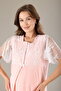 Lace Embroidered Maternity 3-Piece Pajama Set - Pink Melange Breastfeeding Compatible Maternity Dressing Gown Set - 8