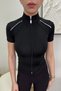 Tommy Black Short Sleeve Zipper Detailed Slim Fit Blouse