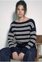 Women's Navy Blue Boat Neck Striped Knitwear Sweater 34105 60283909 - 3