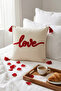 Love Embroidered Red Tassel Decorative Throw Pillow Cover 42X42 cm Special for Valentine's Day