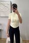 Tommy Yellow Short Sleeve Zippered Slim Fit Blouse with Ribbed Detail - 5