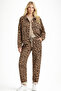Park Moda Leopard Pattern Jacket Pants Nubuck Italian Top and Bottom Set - 4