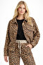 Park Moda Leopard Pattern Jacket Pants Nubuck Italian Top and Bottom Set - 2