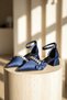 Duun Navy Blue Satin Stone Bow (4 cm Heel) Pointed Toe Heeled Shoes - 2