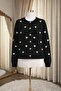 Women’s Black Knit Cardigan with Heart Pattern - 4