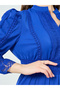 Women Blue Tiered Midi Dress with Lace Insert - 4