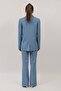 Oversize Single Button Classic Jacket & Pocketed Spanish-Cut Trousers Women's Suit-Navy - 1197506 - 3