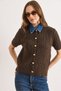 Women's Brown Denim Collared Soft Textured Short Sleeve Knitwear Cardigan Hrk-19000467 - 2
