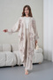 Women's Front Embroidered Beaded Linen Kimono Cardigan and Pants Top and Bottom Set - 3