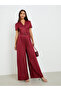 Women Burgundy Belted Wide Legged Jumpsuits - 2