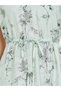 Women Green Floral Print Short Sleeves Maxi Dress - 5