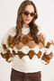 Women's Ecru Textured Color Detailed Knitwear Sweater Kzk-19001153 - 2