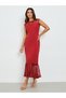 Women Red Lace Sleeveless Mermaid Hem Maxi Dress - 3