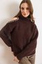 Women's Bitter Brown Turtleneck Shoulder Pearl Detailed Knitwear Sweater Kzk-19001143