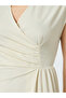 Women Cream Pleated Midi Dress - 4