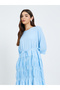 Women Blue Gathered Detail Waist Tie Maxi Dress - 2
