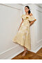 Women Beige Floral One Shoulder A-Line Midi Dress