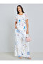 Women's Floral Printed Irregular Neck with Button Short Sleeve with Lace Detail Top - 2