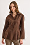 Women's Brown Hidden Placket Stitching Detailed Peplum Shirt Gml-19001423 - 2
