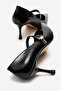 Women's Thin Heeled Buckle Pointed Heeled Shoes Black Wrinkled - 4