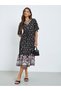 Women Black Floral Print A-Line Midi Dress