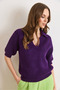 Women's Purple Polo Collar Soft Textured Crop Knit Sweater Kzk-19001155 - 3