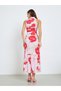 Women Red Rose Print Sleeveless Shirt Maxi Dress - 4