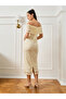 Women Beige Lace Sheath Midi Dress - 5