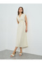 Women Cream Pleated Midi Dress - 3