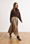 Women's Mink Belted Zippered Maxi Pleated Skirt Etk-19000377 - 4