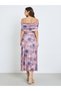 Women Purple Printed Off Shoulder A-Line Maxi Dress - 6