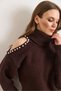 Women's Bitter Brown Turtleneck Shoulder Pearl Detailed Knitwear Sweater Kzk-19001143 - 3
