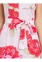 Women Red Rose Print Sleeveless Shirt Maxi Dress - 3