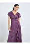 Women Purple Ruffled Hem Wrap Maxi Dress - 2