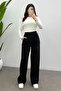 Women's Black Elastic Waist Draped Pleated Detailed Tencel Relaxed Pants - 4