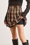 Women's Brown Zippered Shorts with Lace Detail Mini Plaid Skirt Etk-19000399 - 5