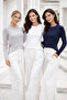 Women's Gray Melange-White-Navy Blue 3-Pack Crew Neck Long Sleeve Bodysuit - 4