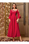Women Red Rhinestone Embellished Cut-Out Sleeve Maxi Dress - 2