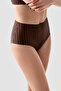 Women's High Waist Seamless Stripe Effect Gathering Bato Panties |   Brown 9211 - 2